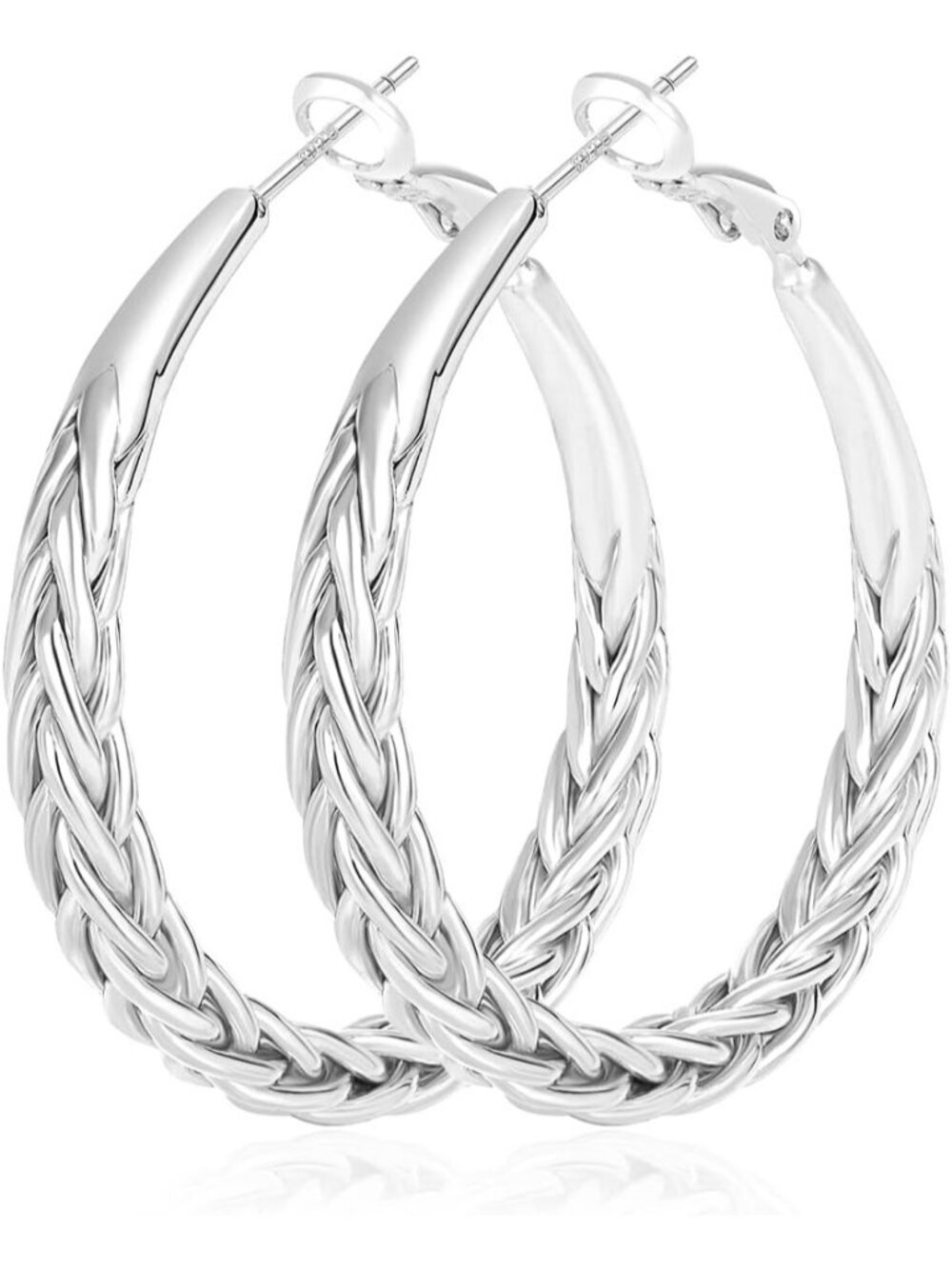Women's 925 Sterling Silver Braided Twisted Hoop Large Round Earrings